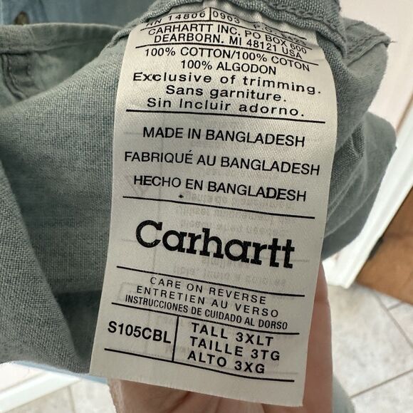 Carhartt Shirt Men’s 3X Button Up Short Sleeve Blue 100% Cotton - Picture 4 of 6